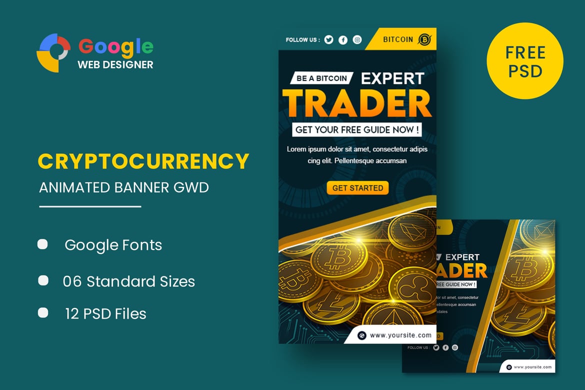 Template Banner Animasi Bit Coin untuk Google Web Designer yang Menarik