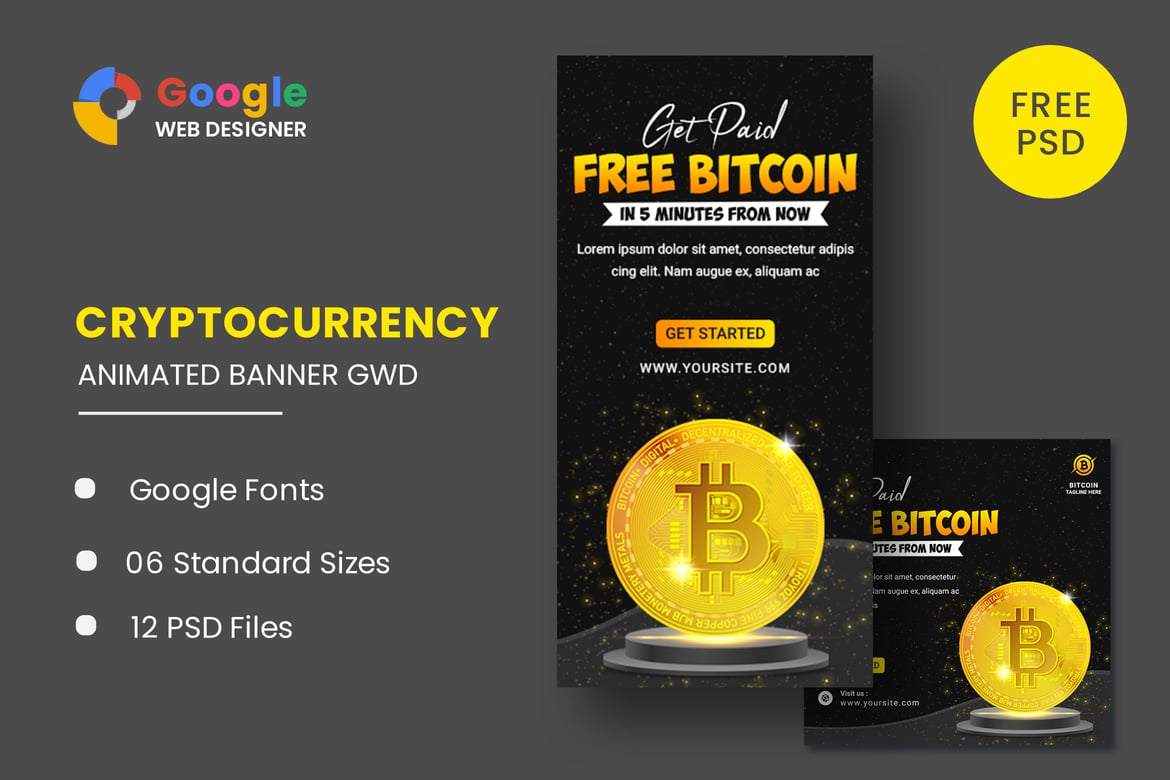 Template Website Banner Animasi Bitcoin BTC untuk Google Web Designer