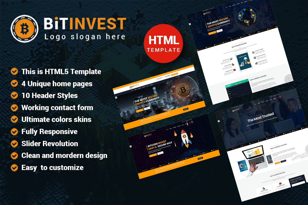 Bitinvest - Template Website Cryptocurrency yang Modern dan Responsif