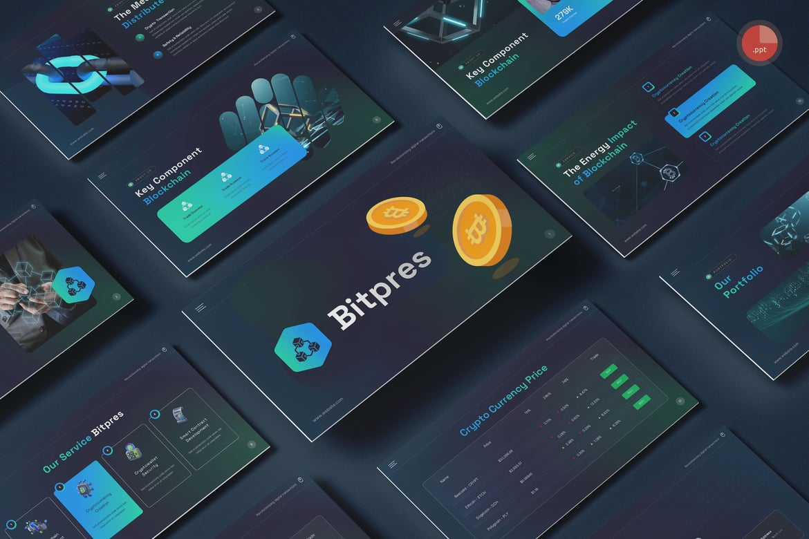 Bitpres - Template Presentasi PowerPoint Blockchain & Cryptocurrency yang Menarik