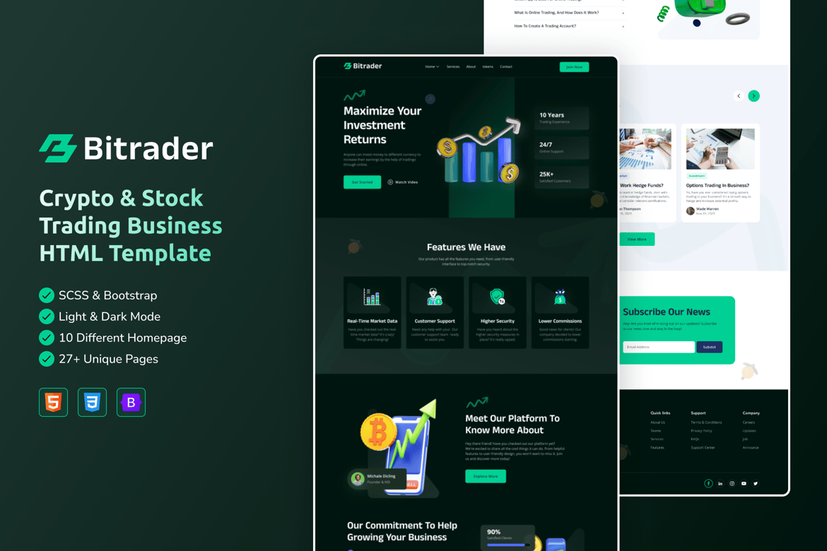 Bitrader – Template Website Trading Crypto, Saham & Forex Terbaik