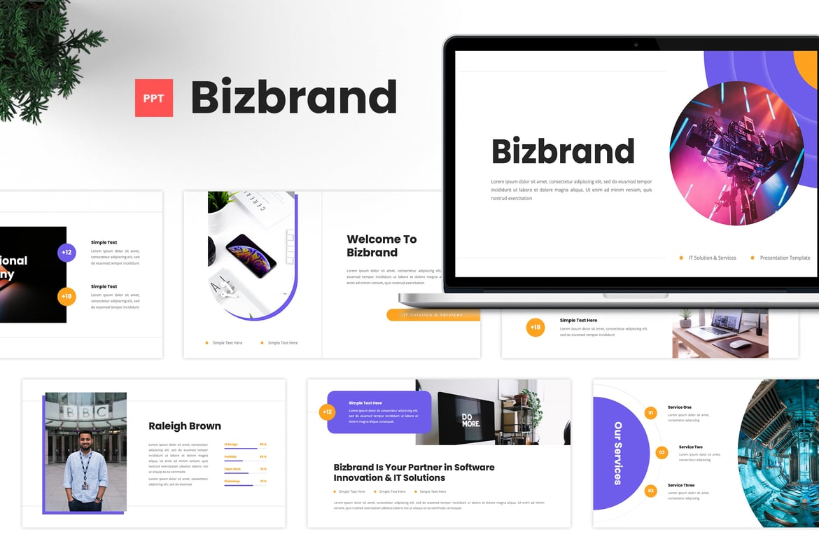 Template Presentasi PowerPoint Bizbrand - Solusi & Layanan IT yang Modern