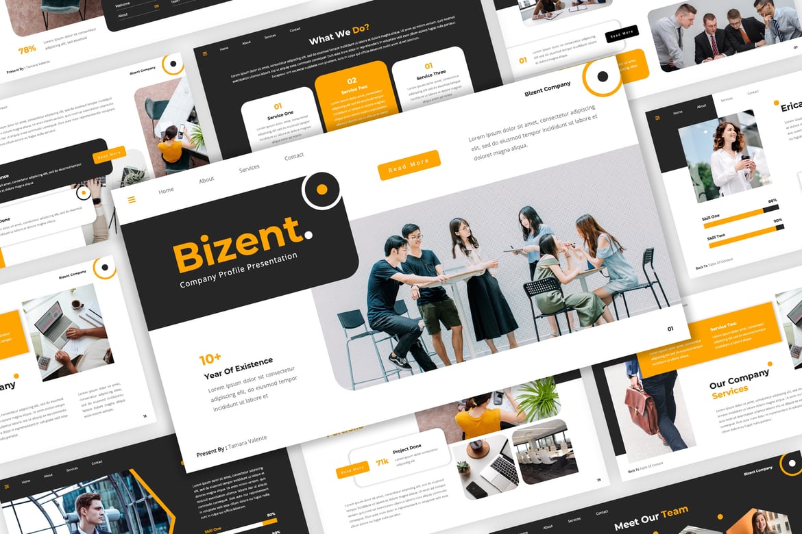 Template PowerPoint Profil Perusahaan Bizent yang Kreatif dan Modern