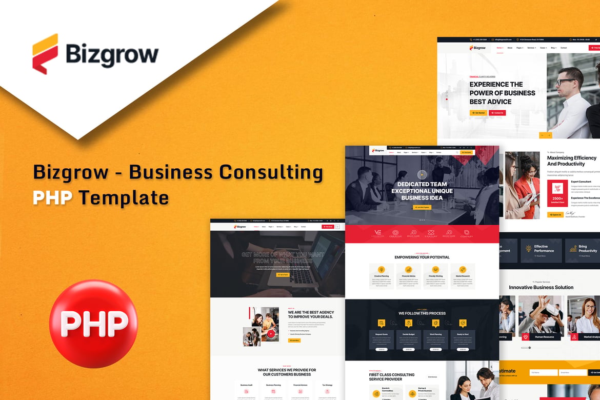 Bizgrow - Template Website Konsultasi Bisnis PHP Modern