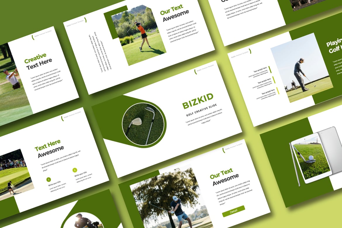 Template PowerPoint Golf Bizkid yang Stylish dan Serbaguna