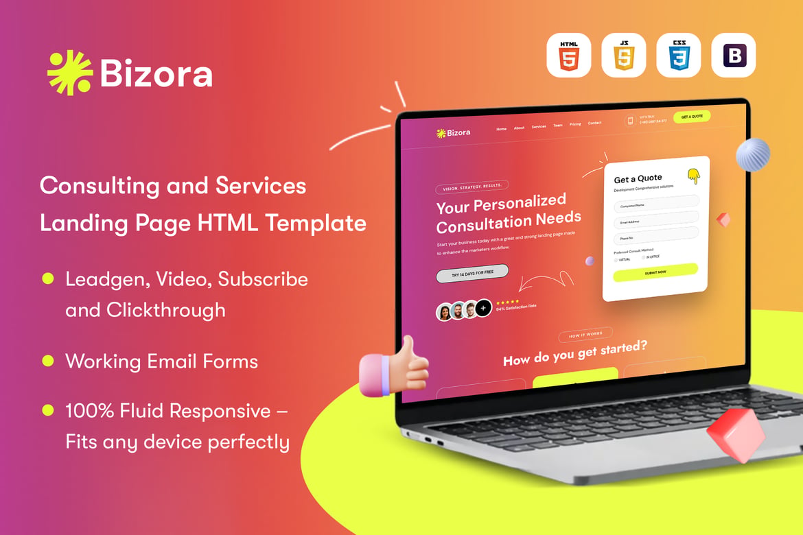 Bizora - Template Website Konsultasi Bisnis yang Kreatif