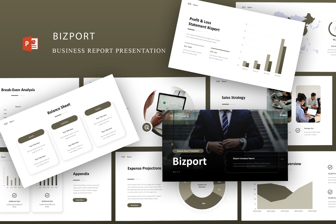 Template Presentasi Laporan Bisnis Bizport yang Profesional dan Menarik