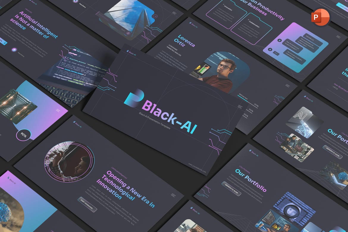 Template PowerPoint Kecerdasan Buatan Black AI yang Menarik