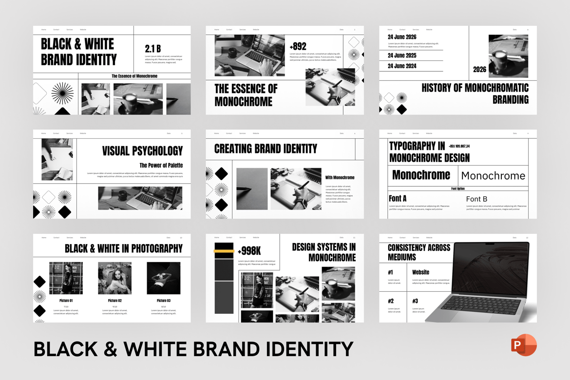 Template Presentasi Identitas Merek Hitam & Putih yang Elegan