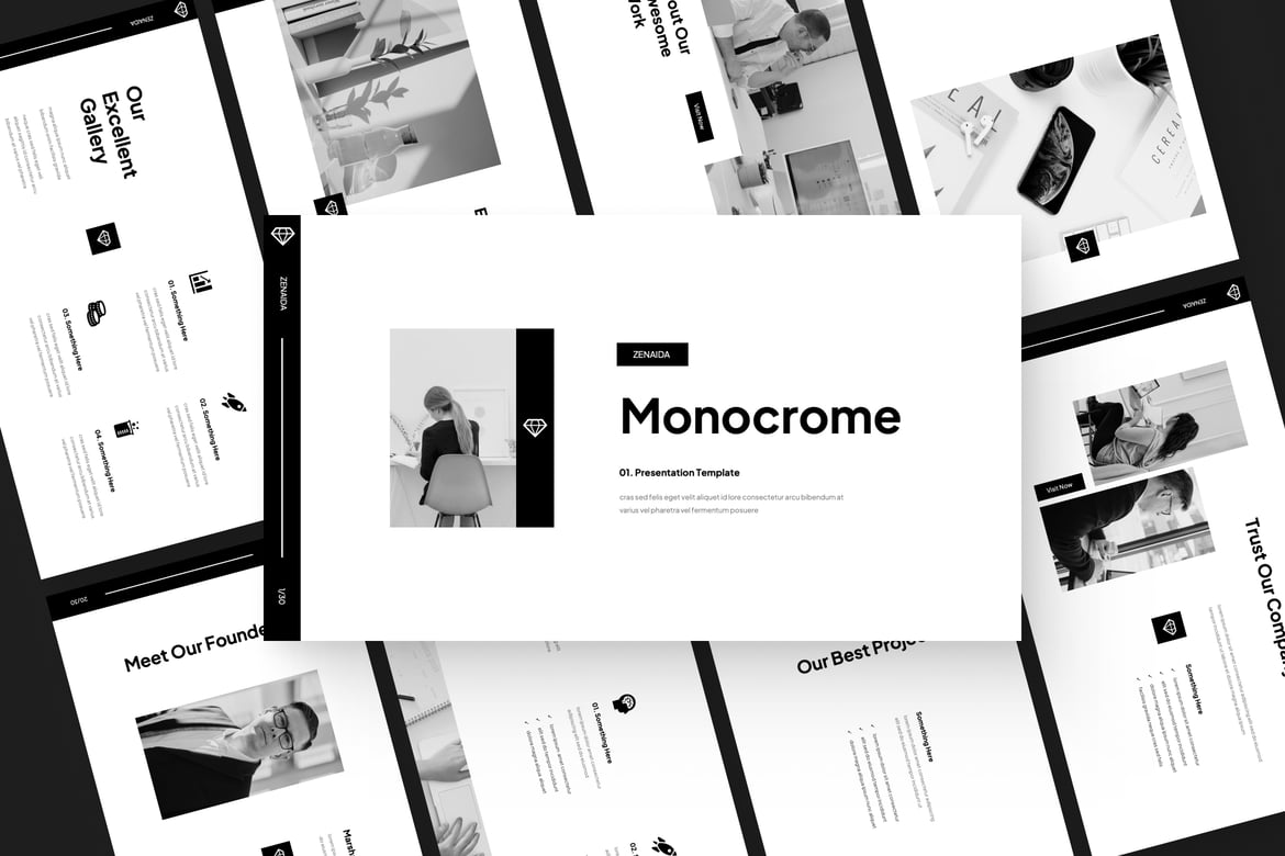 Template Presentasi PowerPoint Hitam & Putih yang Elegan
