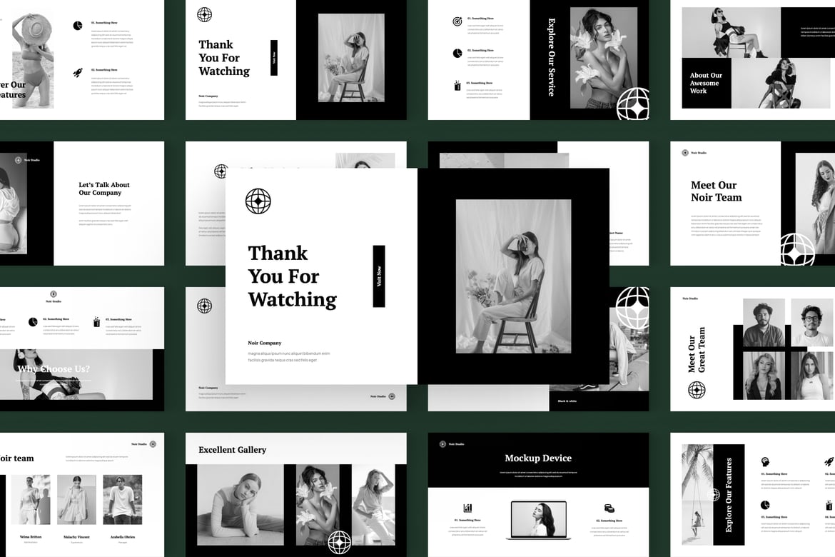 Template Presentasi PowerPoint Hitam & Putih yang Elegan
