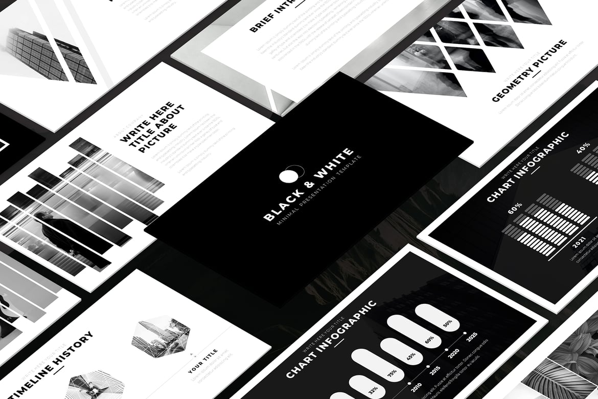 Template Presentasi PowerPoint Hitam & Putih yang Elegan