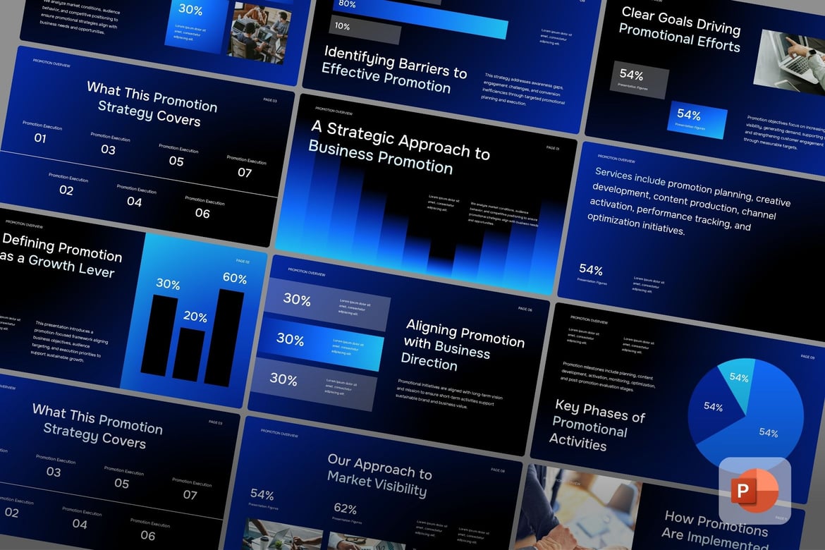 Template Presentasi PowerPoint Modern Hitam-Biru untuk Perusahaan