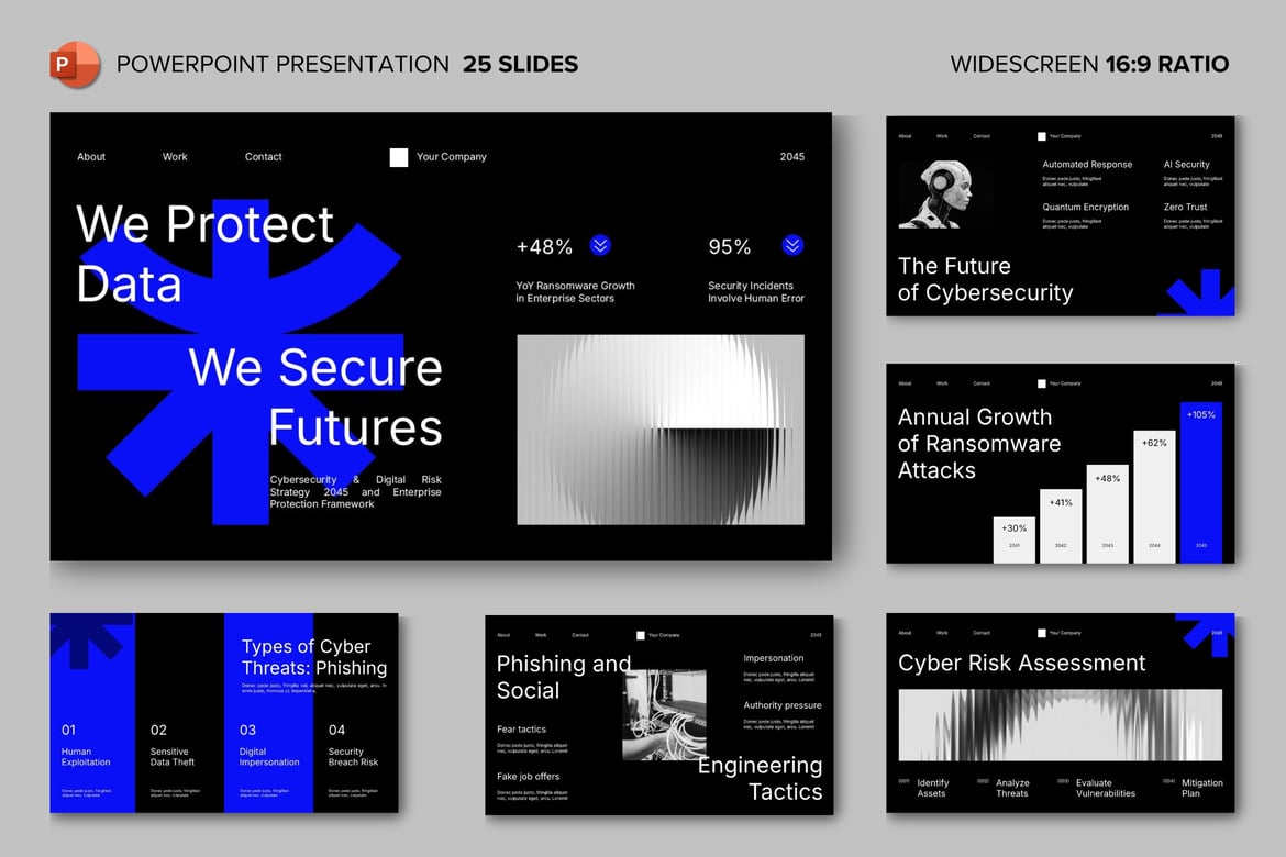 Template Presentasi PowerPoint Keamanan Siber Hitam Biru Modern
