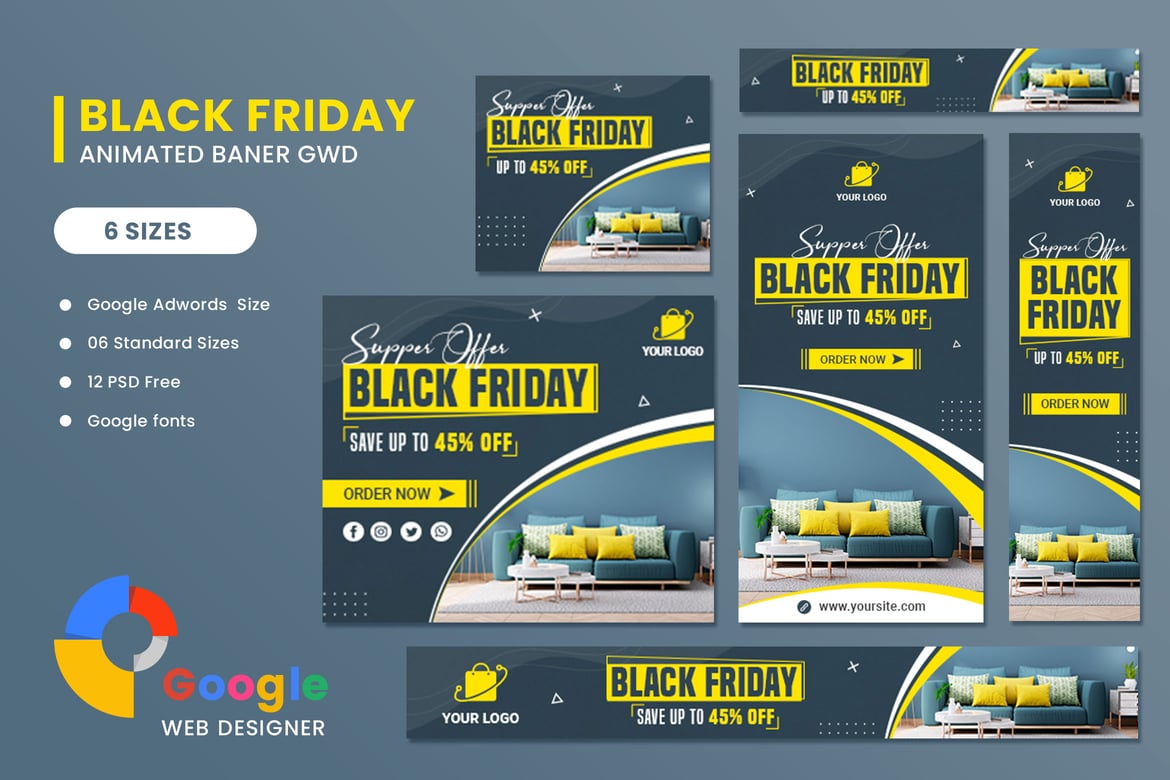 Template Banner HTML5 Furniture untuk Promo Black Friday yang Menarik