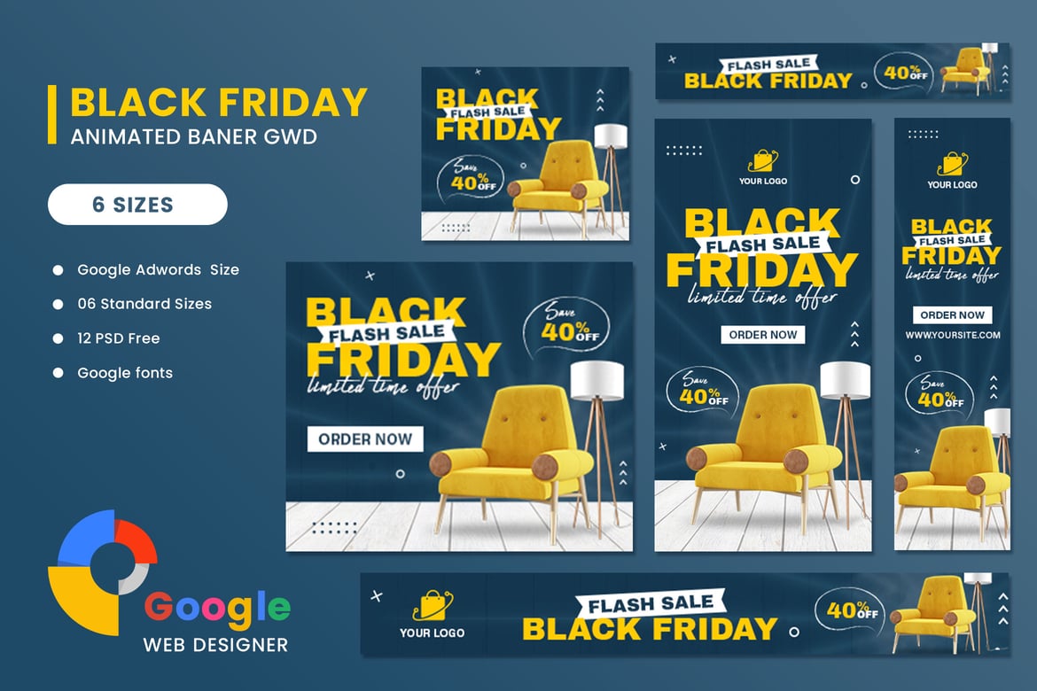 Diskon Besar Black Friday: Template Banner Furniture HTML5