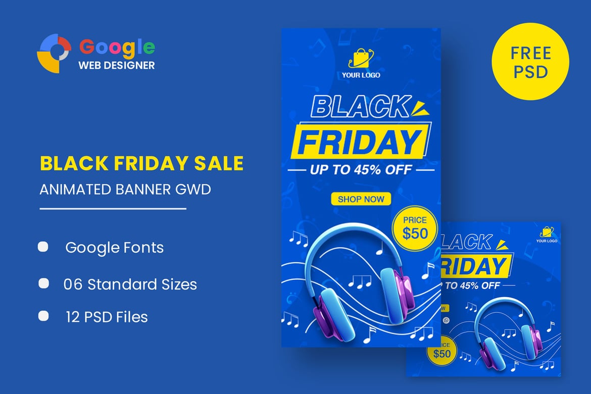 Promo Headphone Black Friday: Template Banner HTML5 Menarik untuk Bisnis Anda