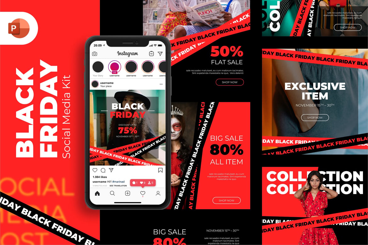 Template Presentasi PowerPoint Black Friday untuk Media Sosial