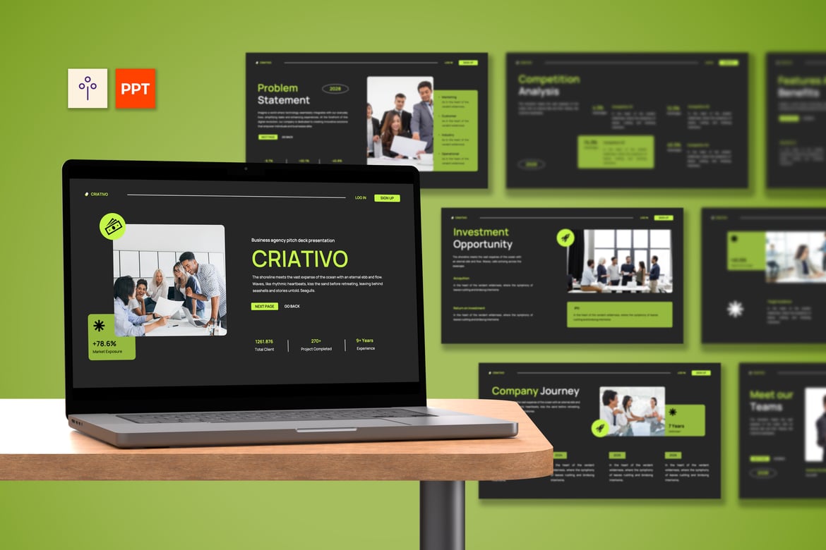Template Presentasi Pitch Deck Hitam Hijau untuk Bisnis