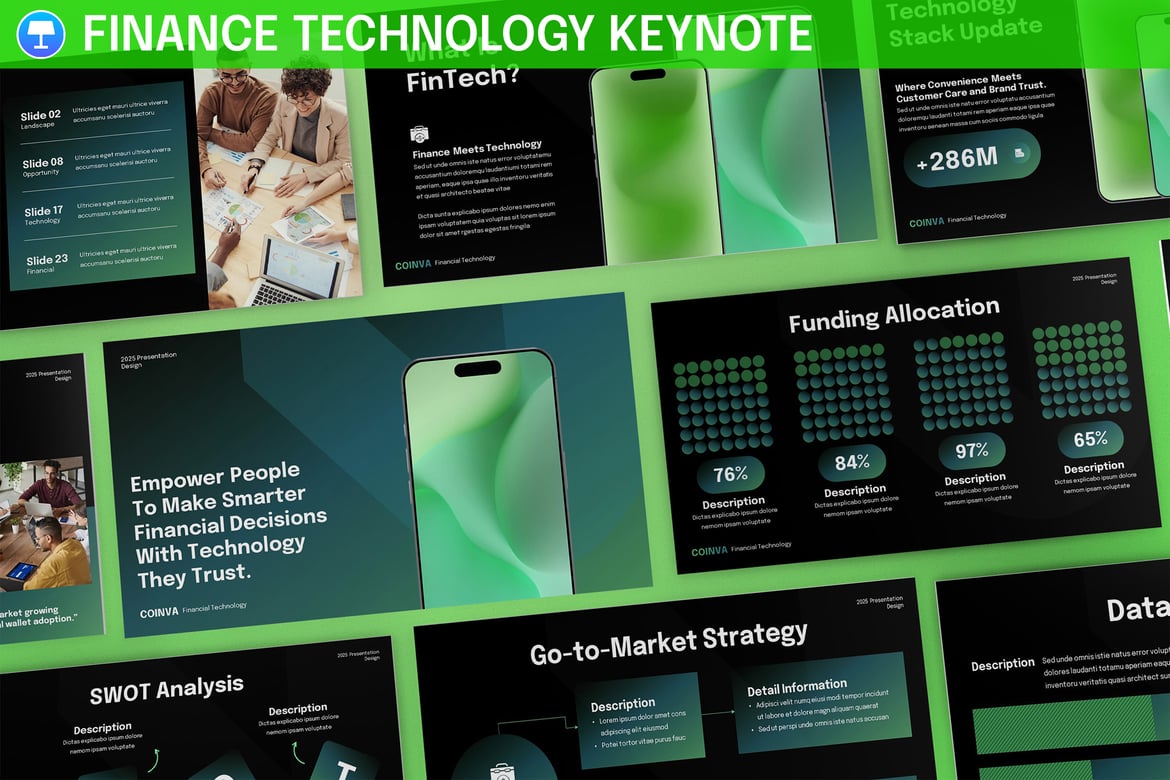 Template Presentasi PowerPoint Fintech Hitam Hijau untuk Pertumbuhan Berkelanjutan
