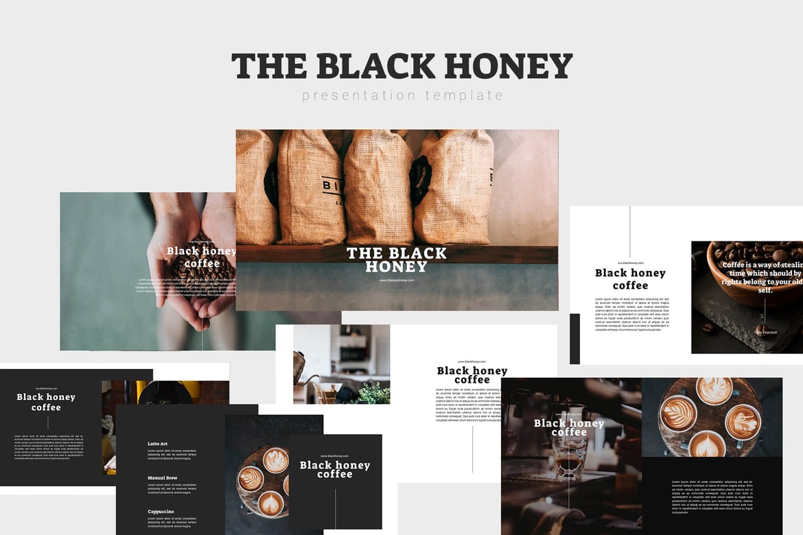 Template Powerpoint Black Honey Coffee yang Menarik dan Kreatif