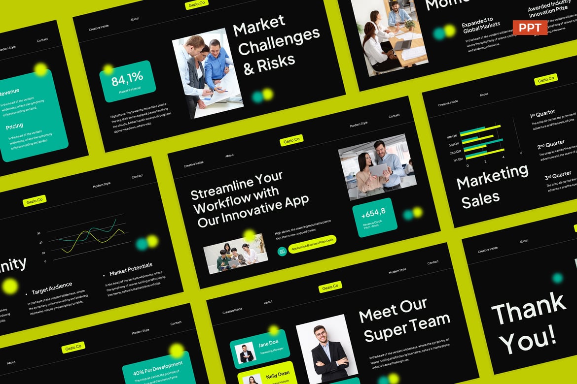 Template Presentasi PowerPoint Hitam Lime Berkualitas Tinggi