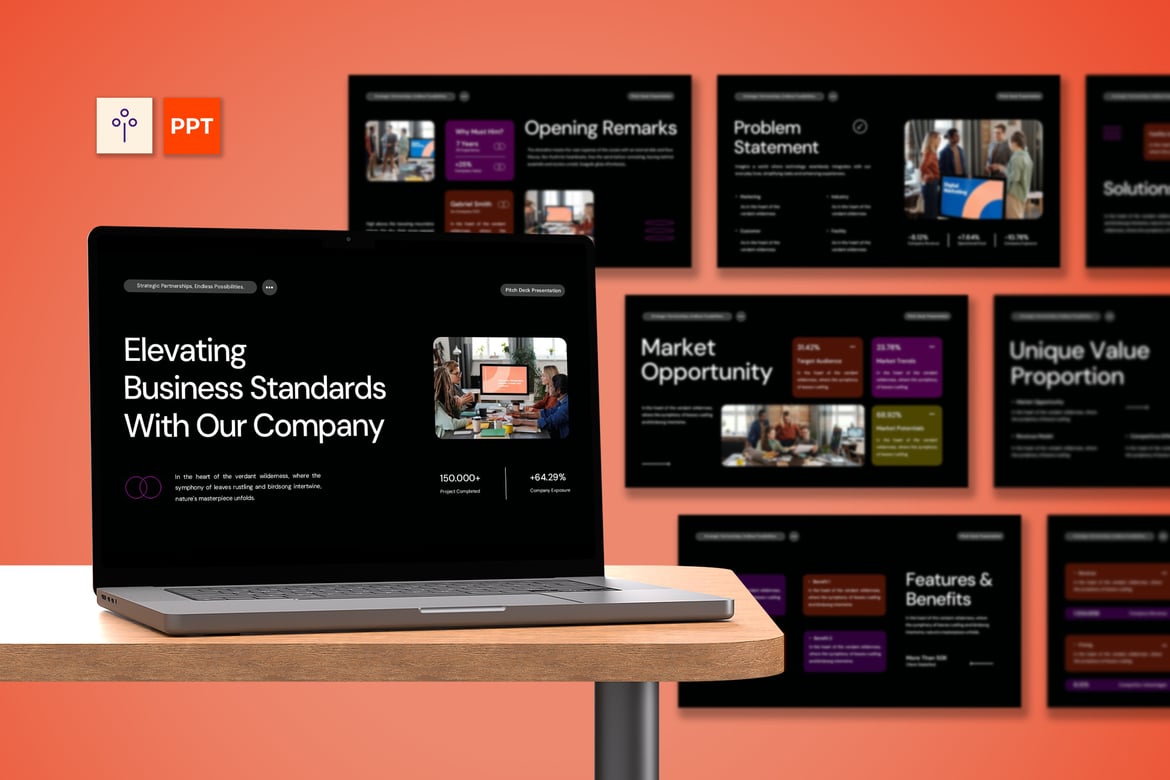 Template Presentasi Pitch Deck Modern Berwarna Hitam untuk Perusahaan
