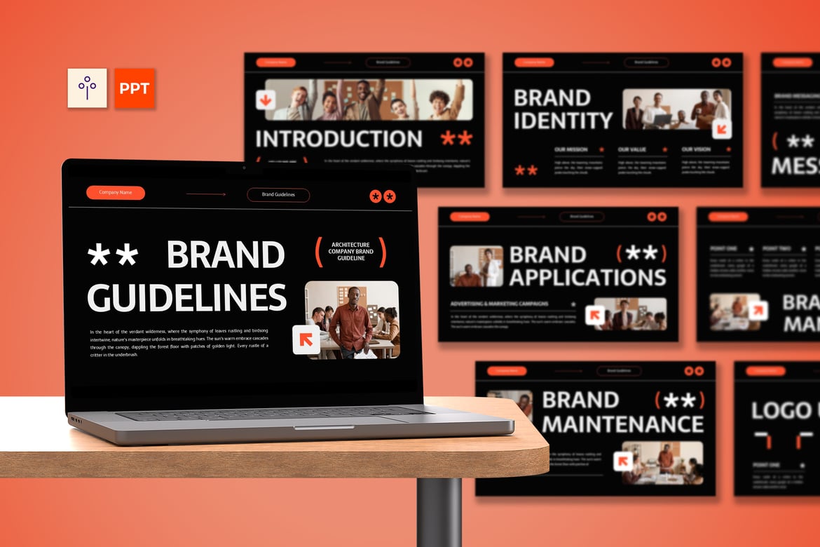 Template Presentasi Brand Guideline Hitam Oranye yang Modern