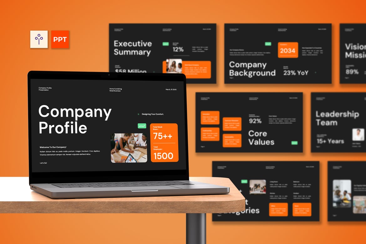 Template Presentasi PowerPoint Modern Hitam Oranye yang Menarik