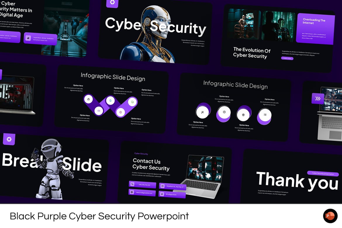 Template Powerpoint Keamanan Siber Hitam Ungu yang Kreatif