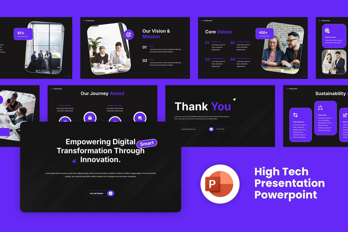 Template Presentasi PowerPoint Hitam Ungu Berteknologi Tinggi
