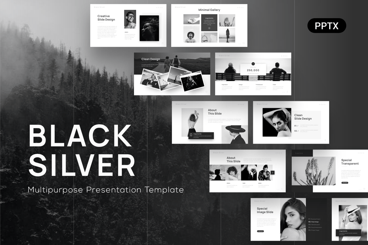 Template Presentasi PowerPoint Hitam Perak Serbaguna yang Menarik