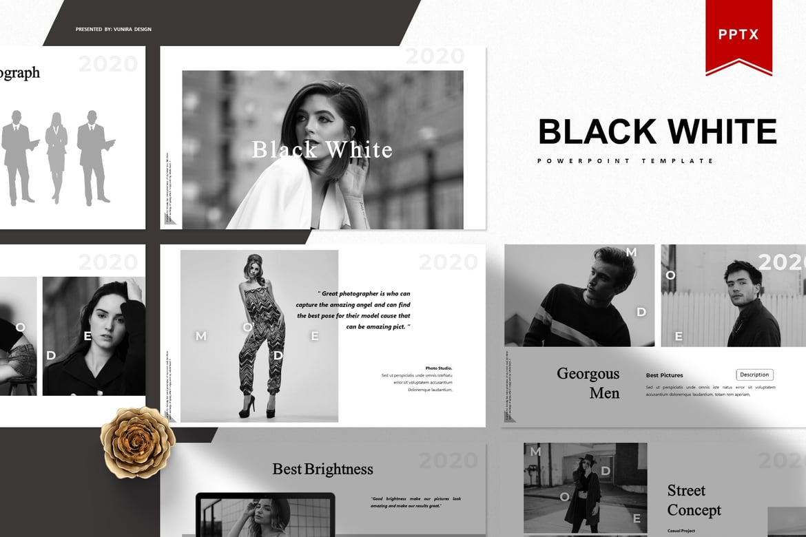 Template Presentasi PowerPoint Hitam Putih yang Stylish
