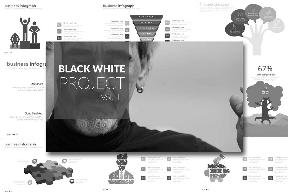Template Presentasi Hitam Putih Vol. 1 untuk PowerPoint yang Kreatif