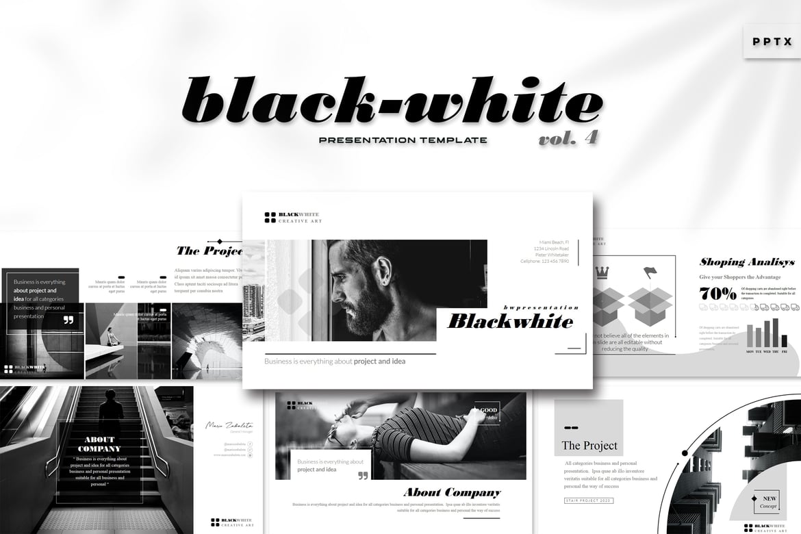 Template Powerpoint Hitam Putih Vol. 4 yang Kreatif dan Modern