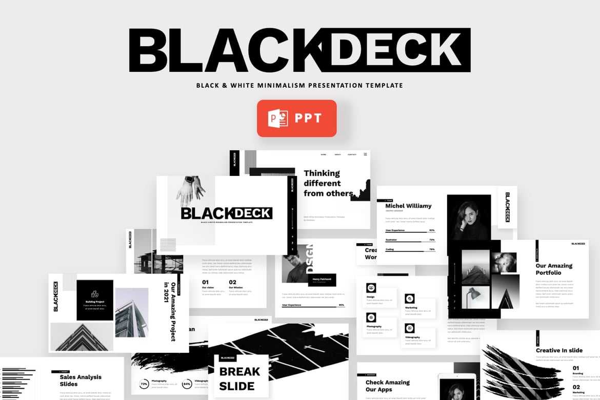 Template Presentasi PowerPoint Hitam Putih Minimalis - Blackdeck