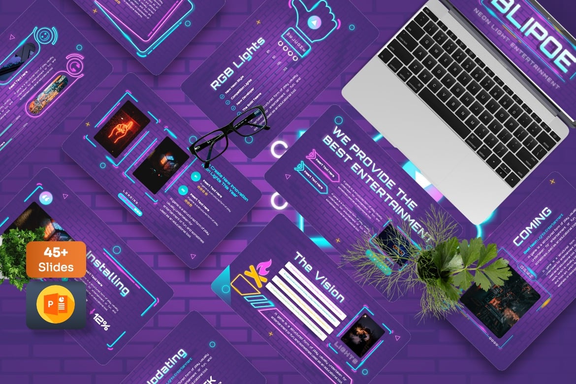 Blipoe - Template Presentasi PowerPoint Neon yang Menarik