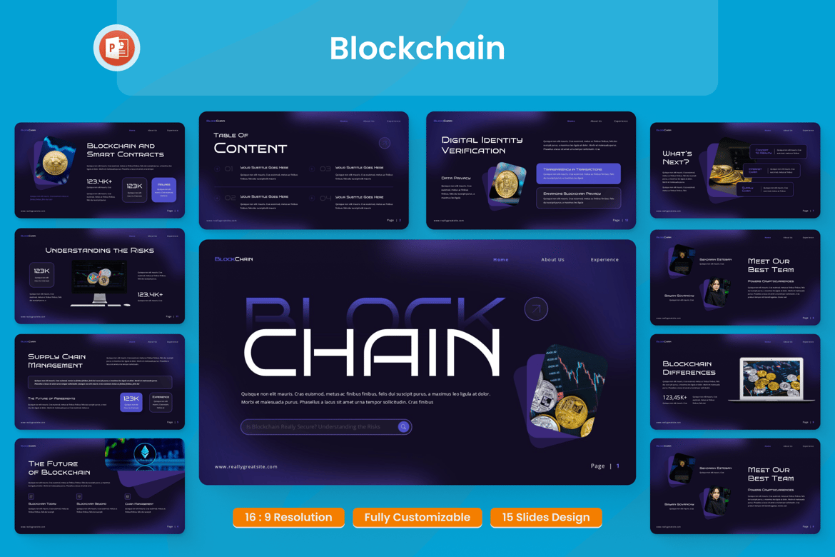 Template PowerPoint Blockchain dan Cryptocurrency yang Menarik