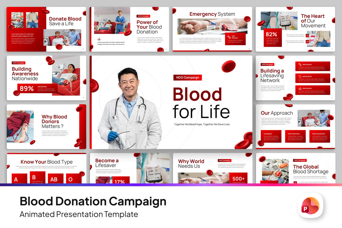 Template PowerPoint Kampanye Donasi Darah yang Modern dan Menarik