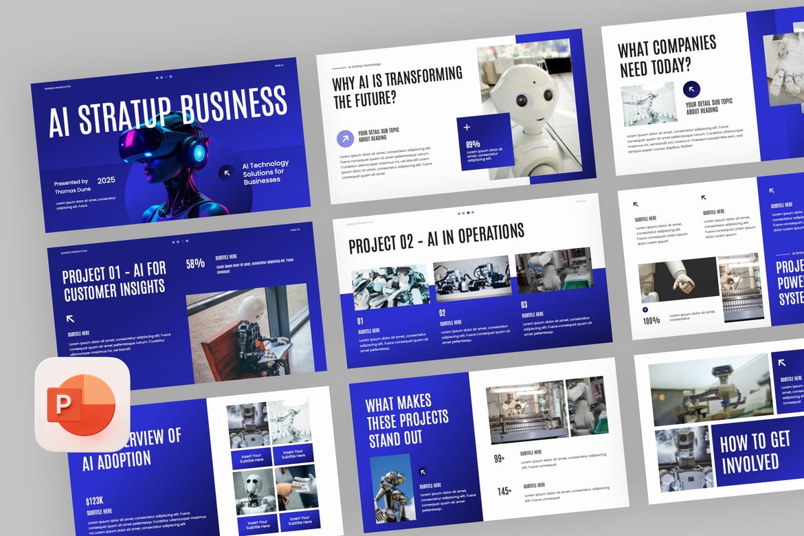 Template Presentasi PowerPoint Startup AI Biru yang Menarik