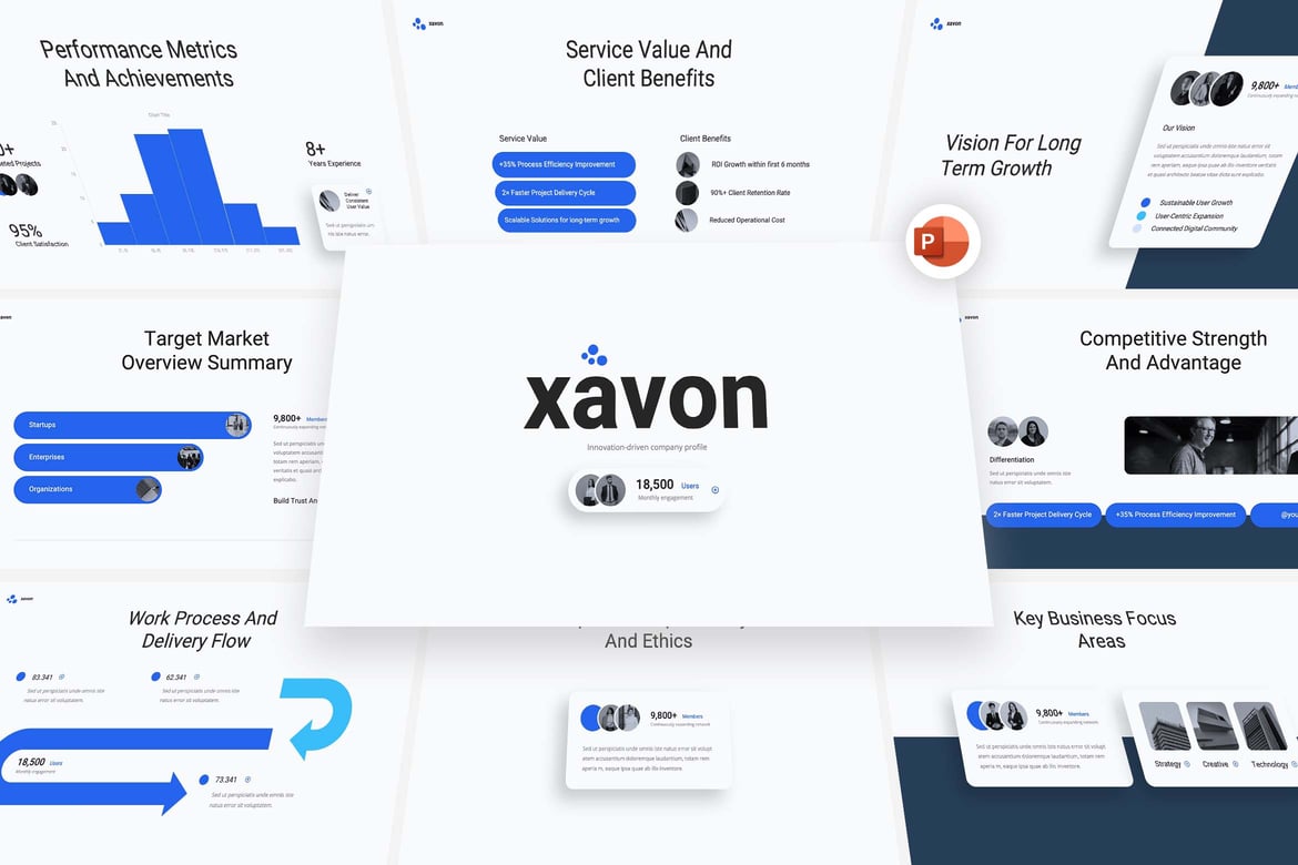 Template PowerPoint Profil Perusahaan Modern Biru dan Putih yang Menarik