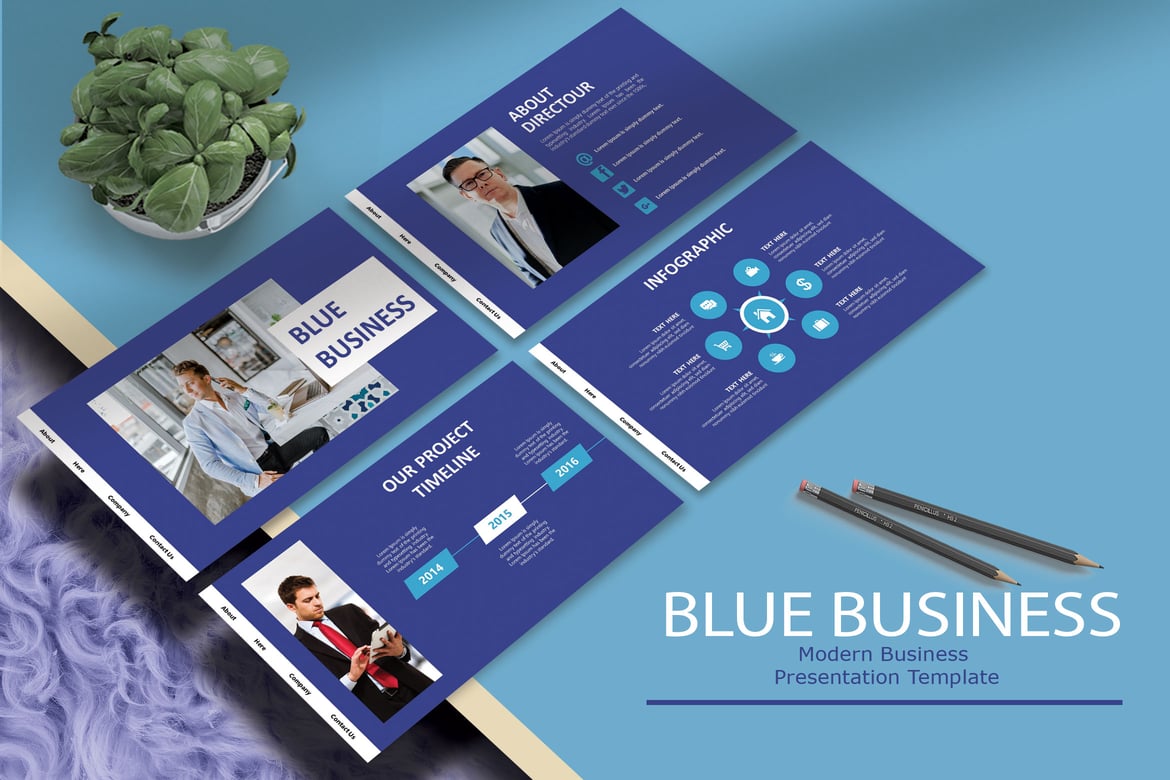 Template PowerPoint Bisnis Biru yang Modern dan Kreatif