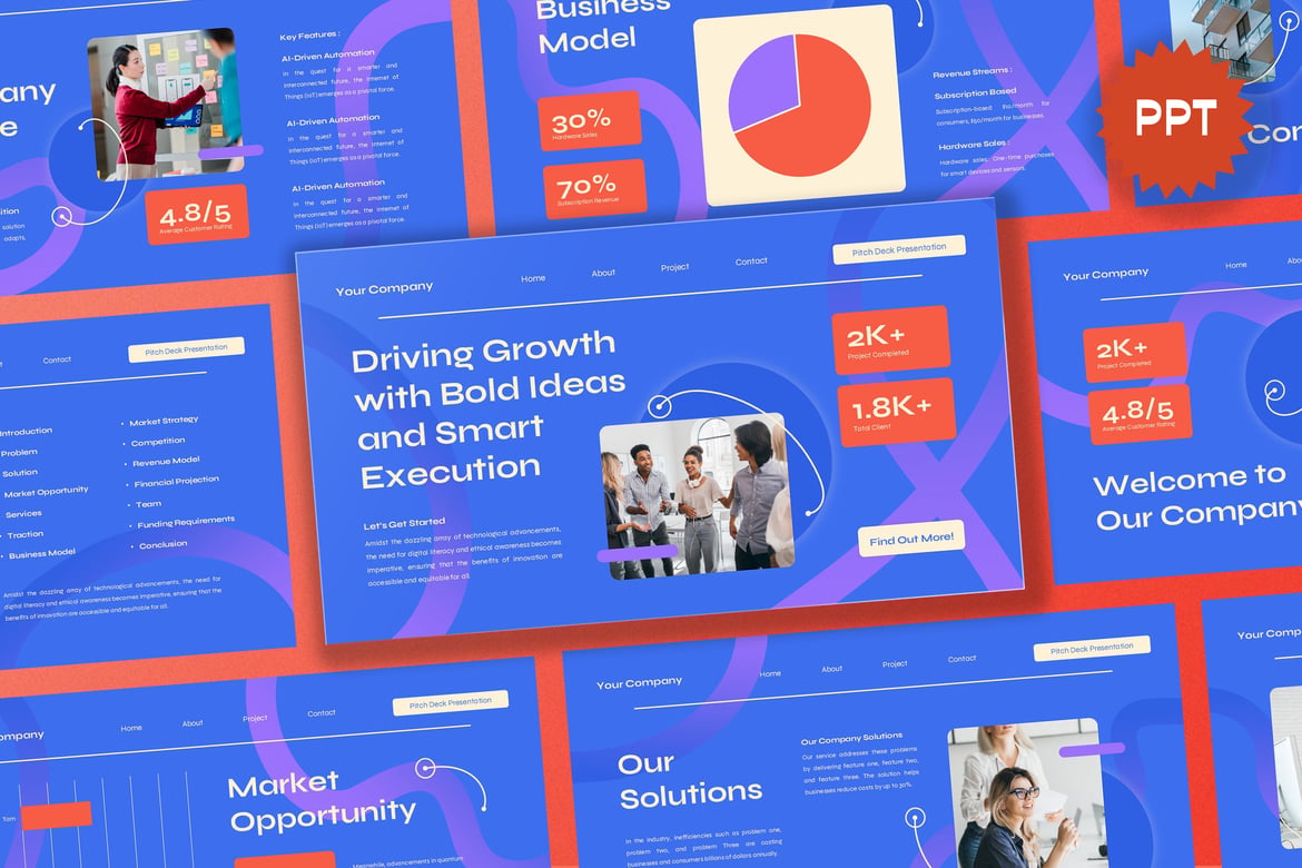 Template Presentasi PowerPoint Perusahaan Biru yang Menarik