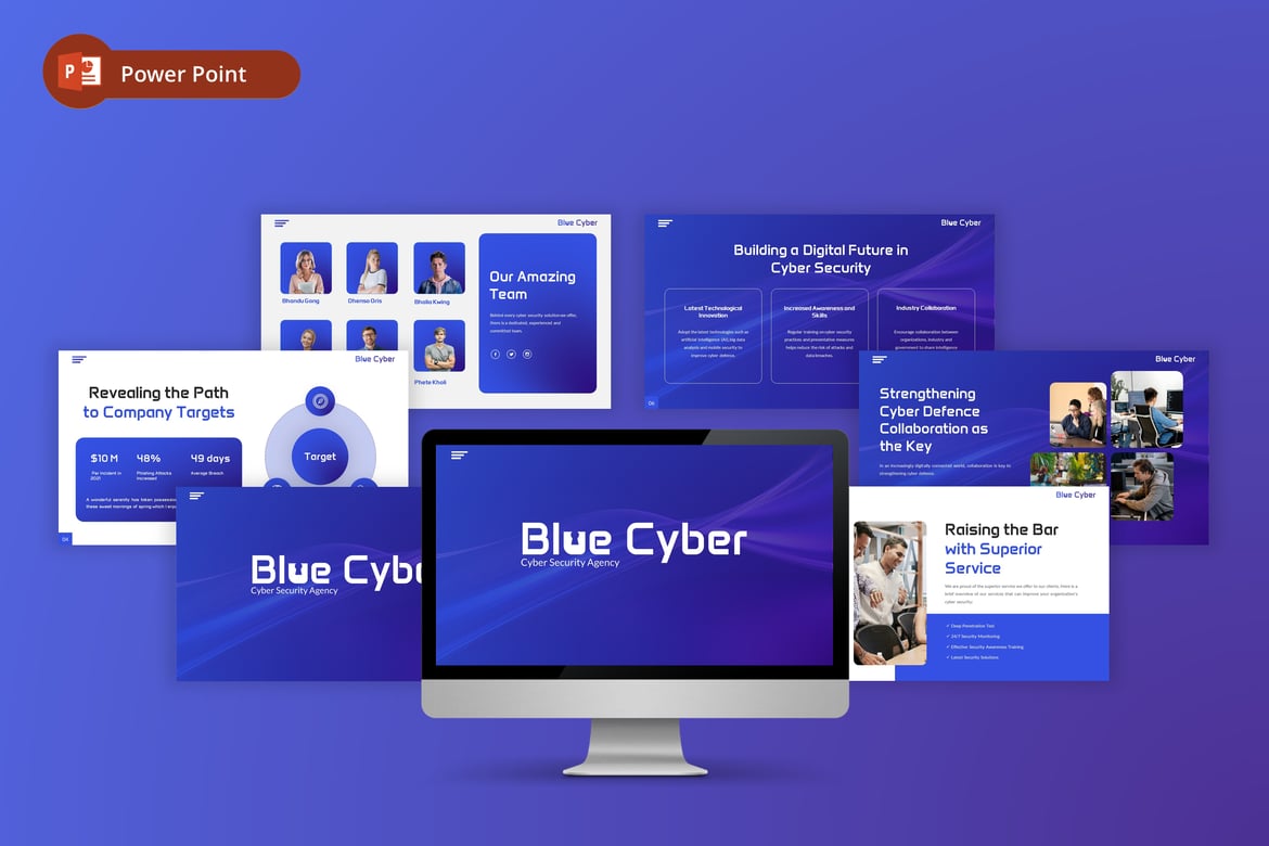 Template PowerPoint Cyber Security Agency Berwarna Biru yang Menarik