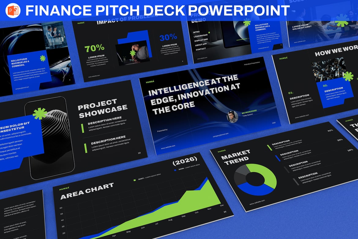Template Presentasi PowerPoint Pitch Deck Keuangan Biru yang Menarik