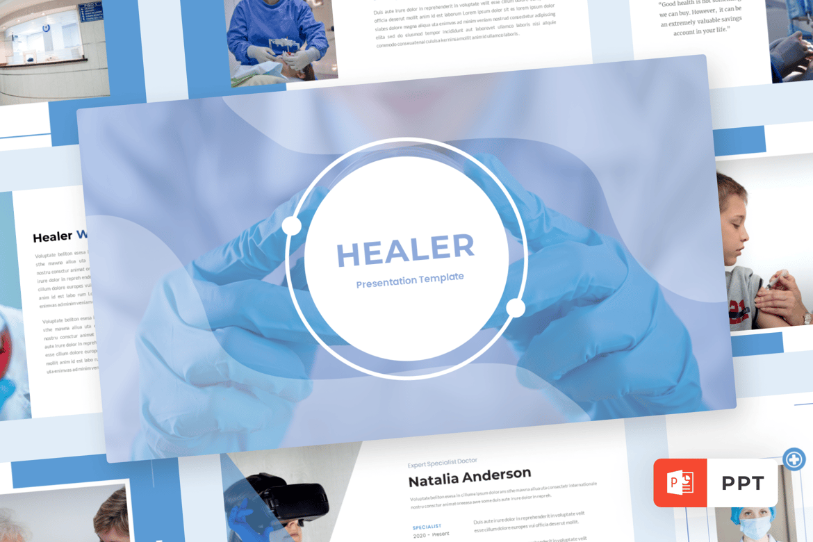 Template Presentasi PowerPoint Medis Berwarna Biru yang Modern dan Profesional