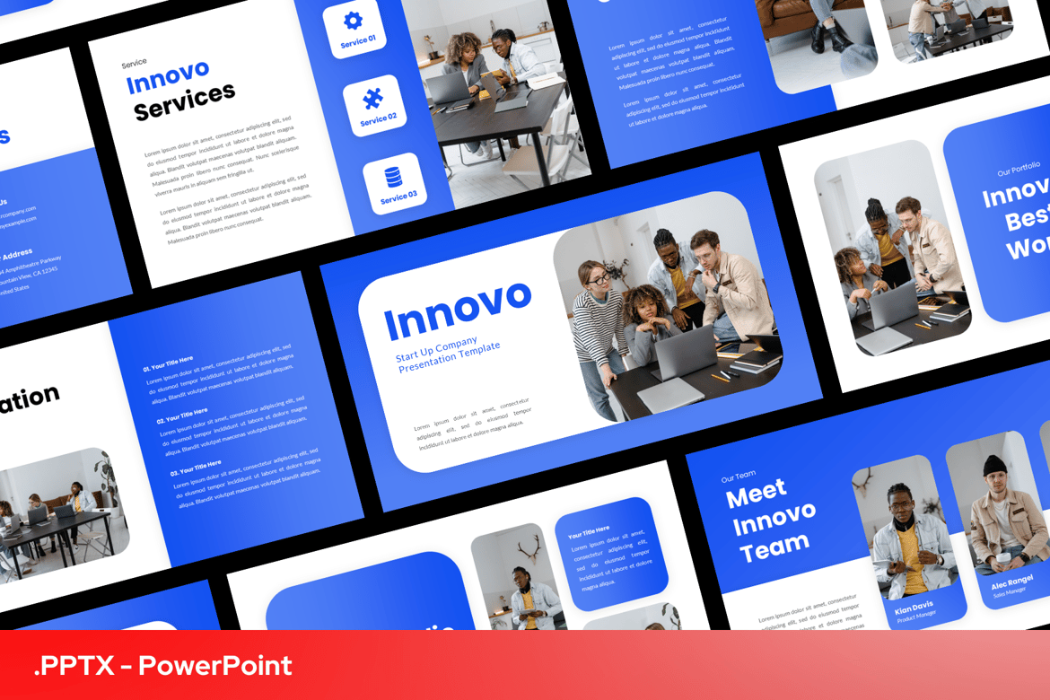 Template PowerPoint Modern Biru untuk Startup yang Menarik
