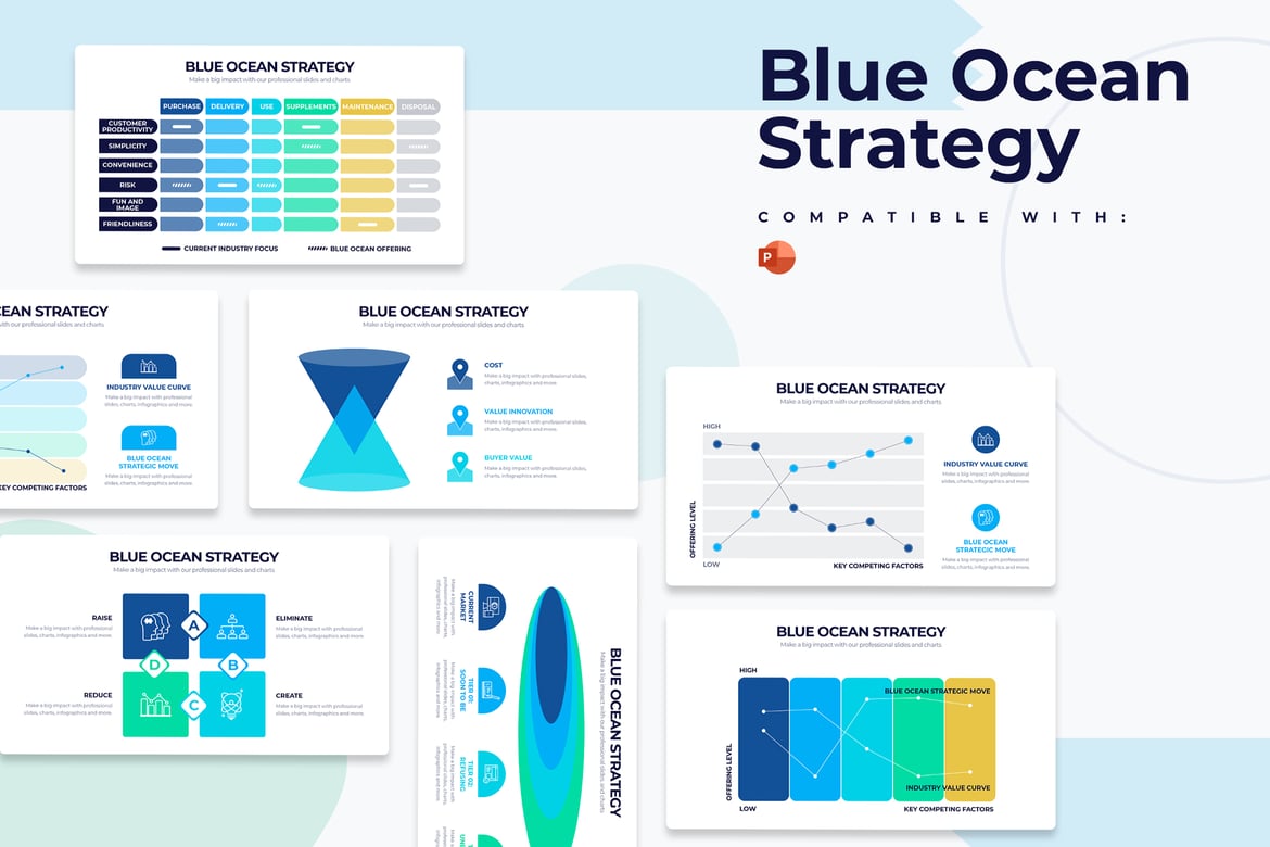 Template PowerPoint Strategi Laut Biru yang Modern dan Menarik