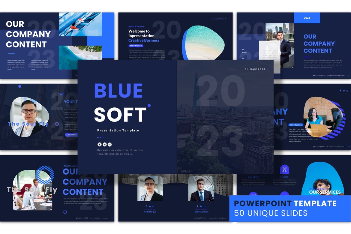 Template Presentasi PowerPoint Blue Soft yang Menawan