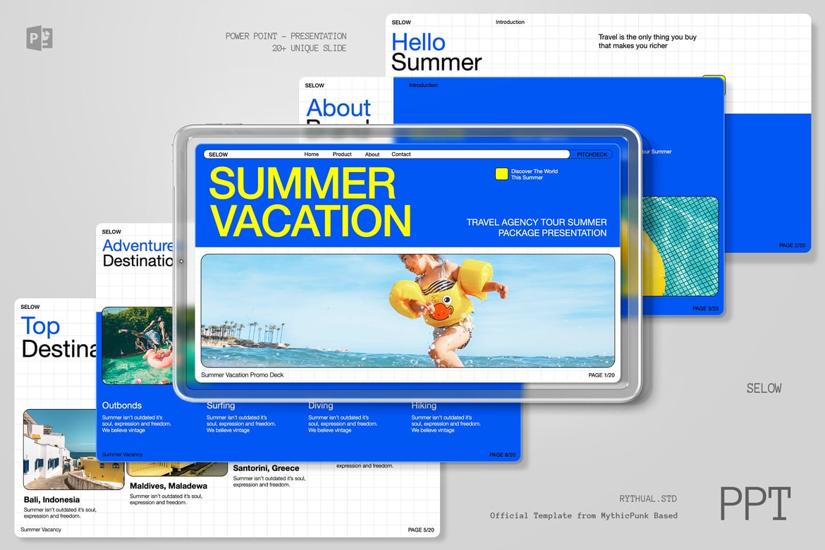 Template Presentasi PowerPoint Agensi Perjalanan Musim Panas Biru